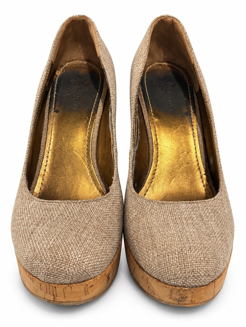 Nine West Women's Beige Cork Platform Pumps Heels